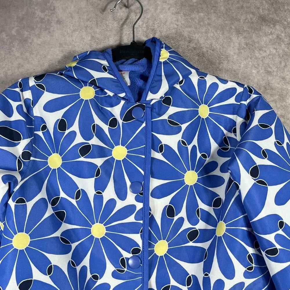 Gymboree Shower Flower Raincoat Jacket‎ Girls Medium 7-8 Blue Floral Hooded